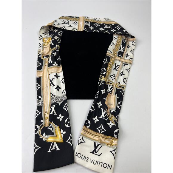 Louis Vuitton Bando Monogram LV Logo Ribbon Scarves Excellent Used w/ Box - Picture 1 of 13